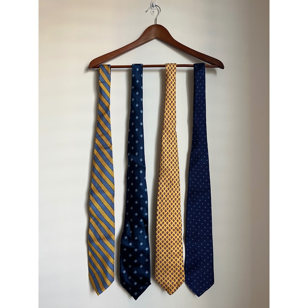 Brooks Brothers Makers Silk Tie Lot of 4 Navy Gold Striped Floral Medallion USA